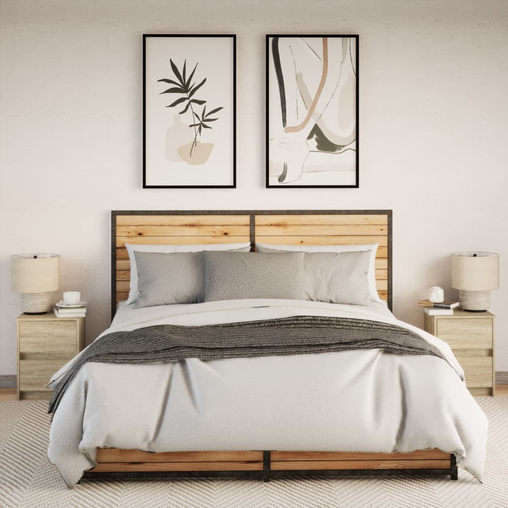 Mesas de cabeceira c/ luzes LED 2 pcs derivados madeira branco