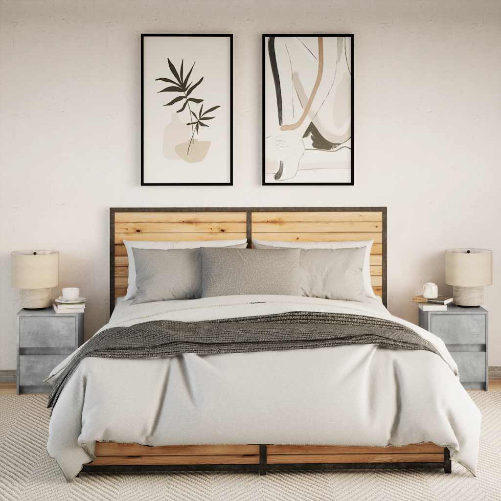 Mesas de cabeceira c/ luzes LED 2 pcs derivados madeira branco