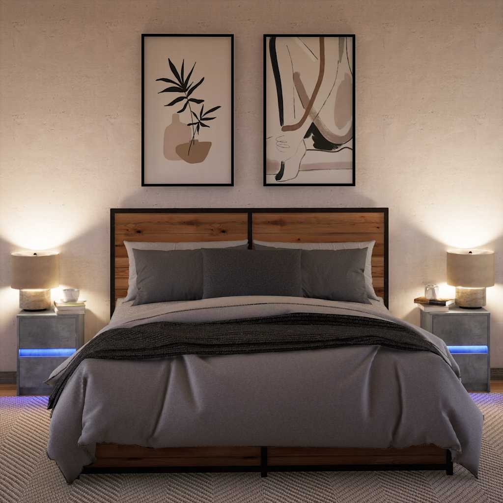 Mesas de cabeceira c/ luzes LED 2 pcs derivados madeira branco