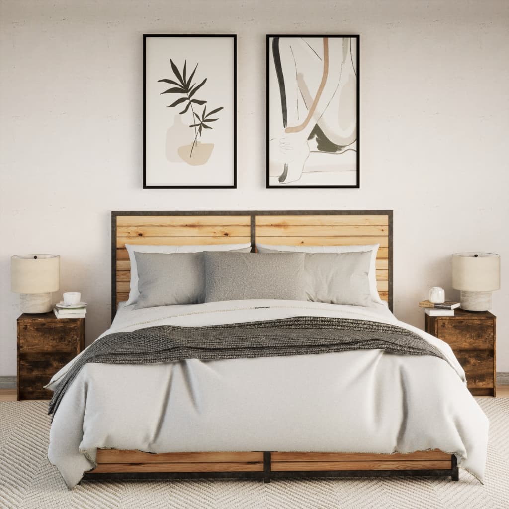 Mesas de cabeceira c/ luzes LED 2 pcs derivados madeira branco