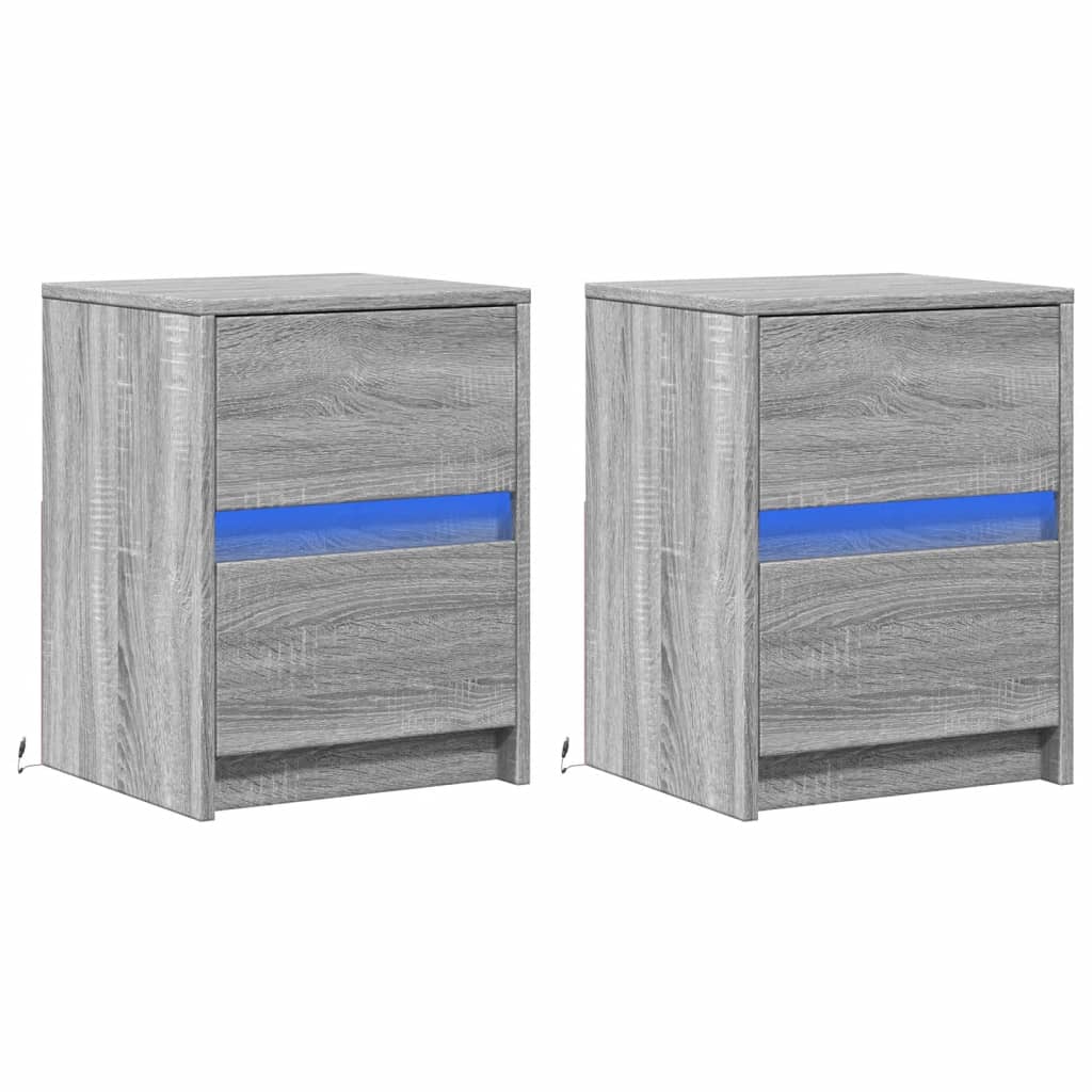 Mesas de cabeceira c/ luzes LED 2 pcs derivados madeira branco