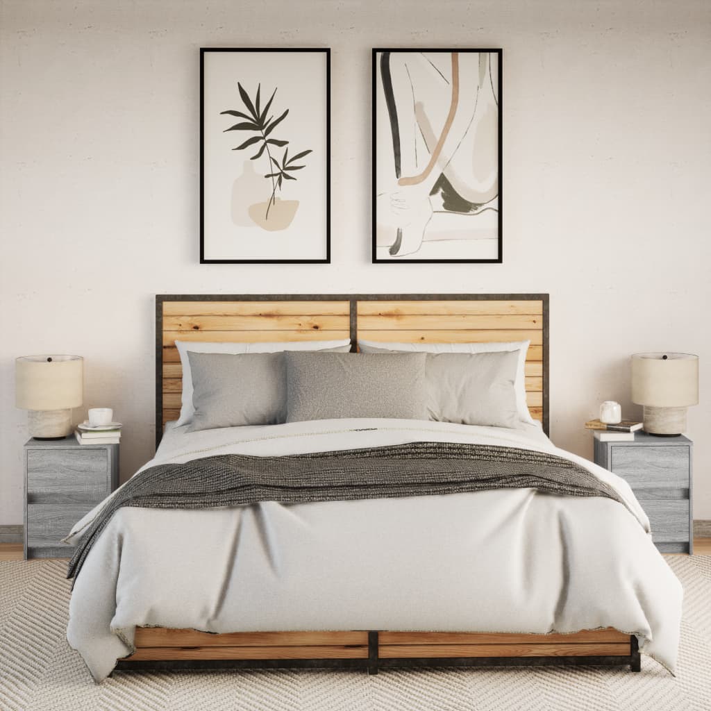 Mesas de cabeceira c/ luzes LED 2 pcs derivados madeira branco