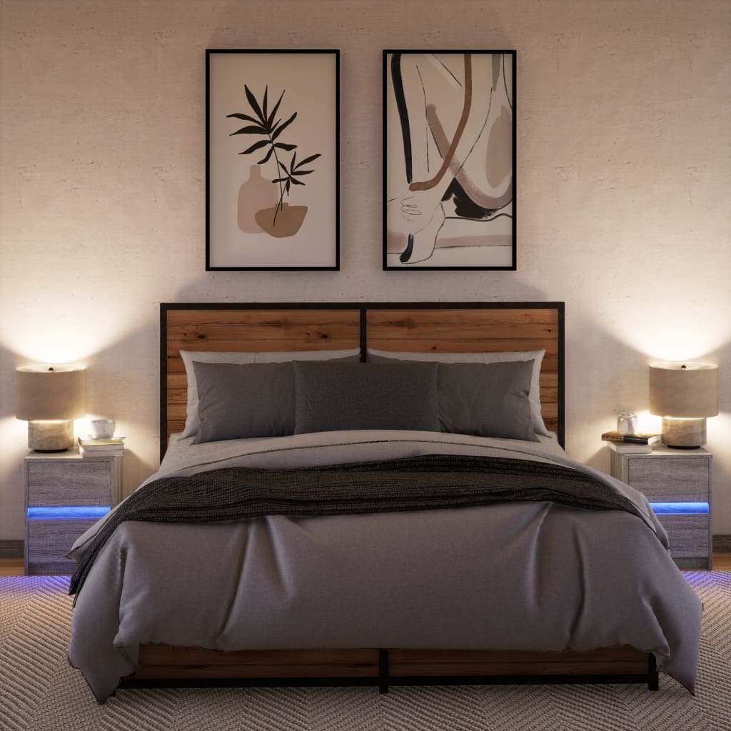 Mesas de cabeceira c/ luzes LED 2 pcs derivados madeira branco