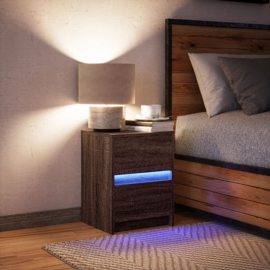 Mesa de cabeceira com luzes LED derivados de madeira branco