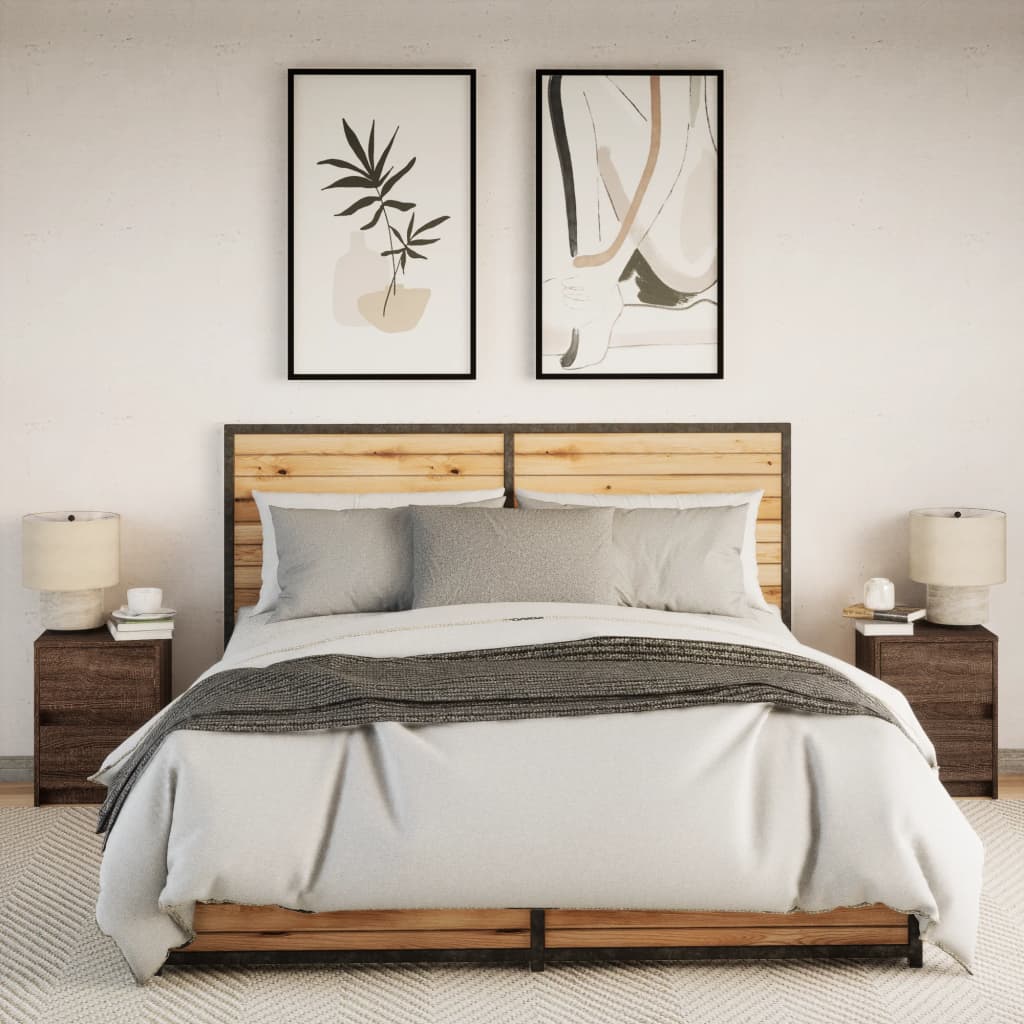 Mesas de cabeceira c/ luzes LED 2 pcs derivados madeira branco