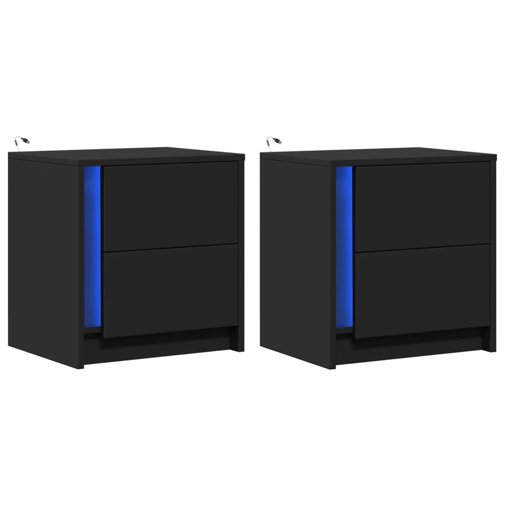 Mesas de cabeceira c/ luzes LED 2 pcs derivados madeira branco