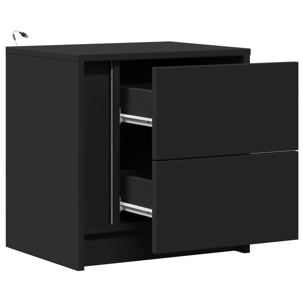 Mesas de cabeceira c/ luzes LED 2 pcs derivados madeira branco