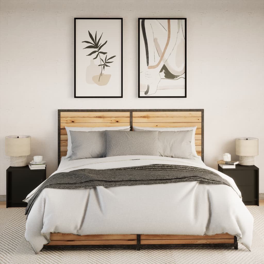 Mesas de cabeceira c/ luzes LED 2 pcs derivados madeira branco