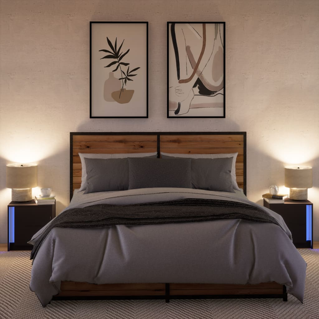 Mesas de cabeceira c/ luzes LED 2 pcs derivados madeira branco