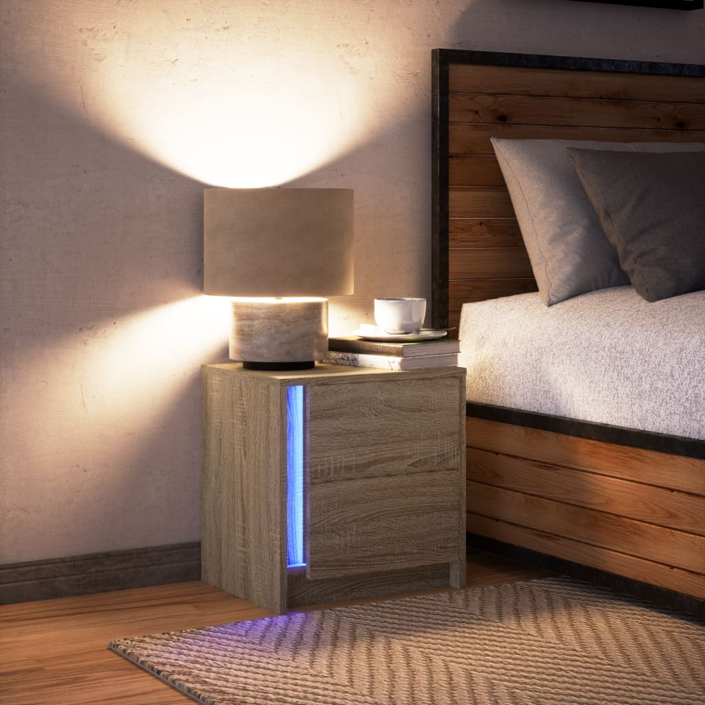 Mesa de cabeceira com luzes LED derivados de madeira branco