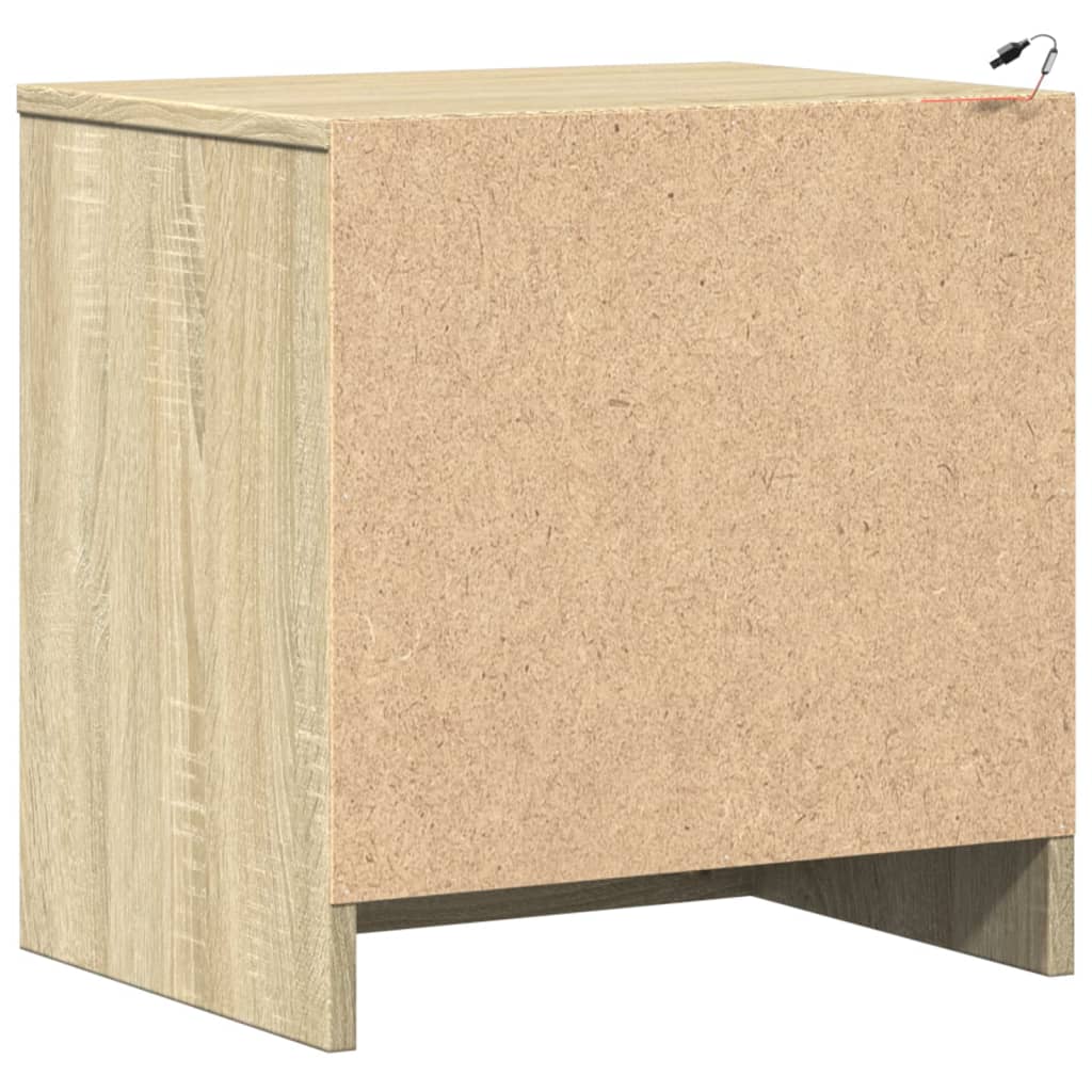 Mesa de cabeceira com luzes LED derivados de madeira branco