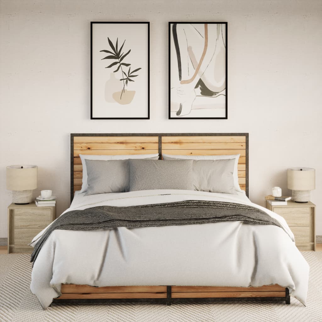 Mesas de cabeceira c/ luzes LED 2 pcs derivados madeira branco