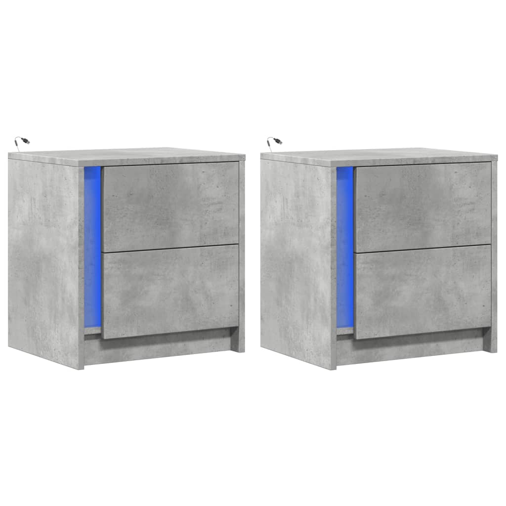 Mesas de cabeceira c/ luzes LED 2 pcs derivados madeira branco