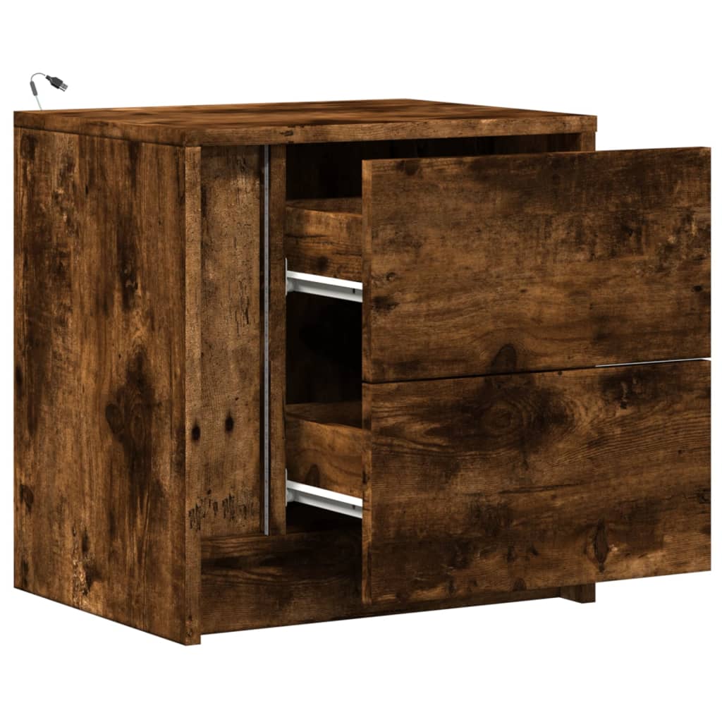 Mesa de cabeceira com luzes LED derivados de madeira branco