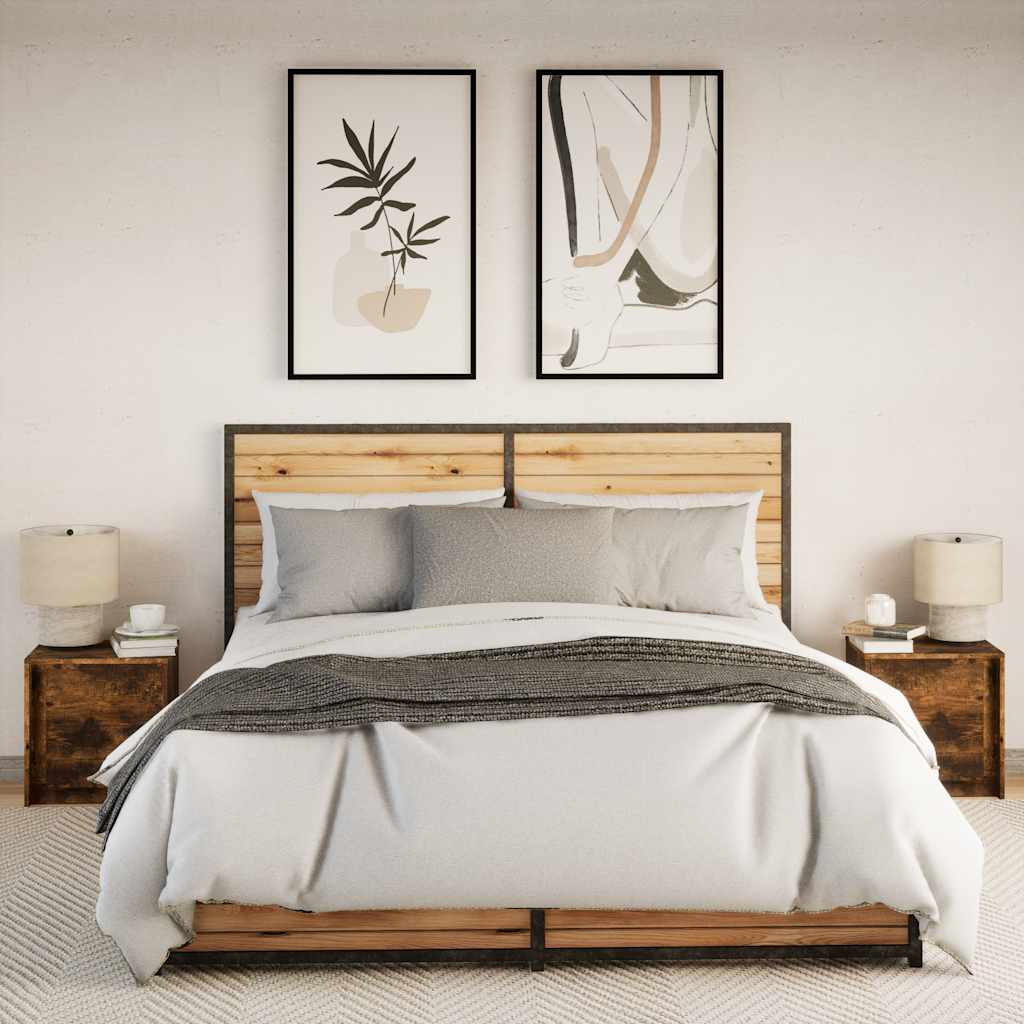 Mesas de cabeceira c/ luzes LED 2 pcs derivados madeira branco