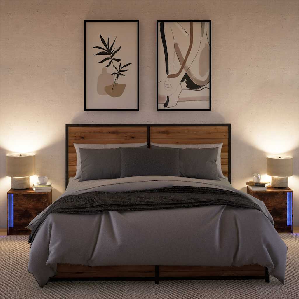 Mesas de cabeceira c/ luzes LED 2 pcs derivados madeira branco