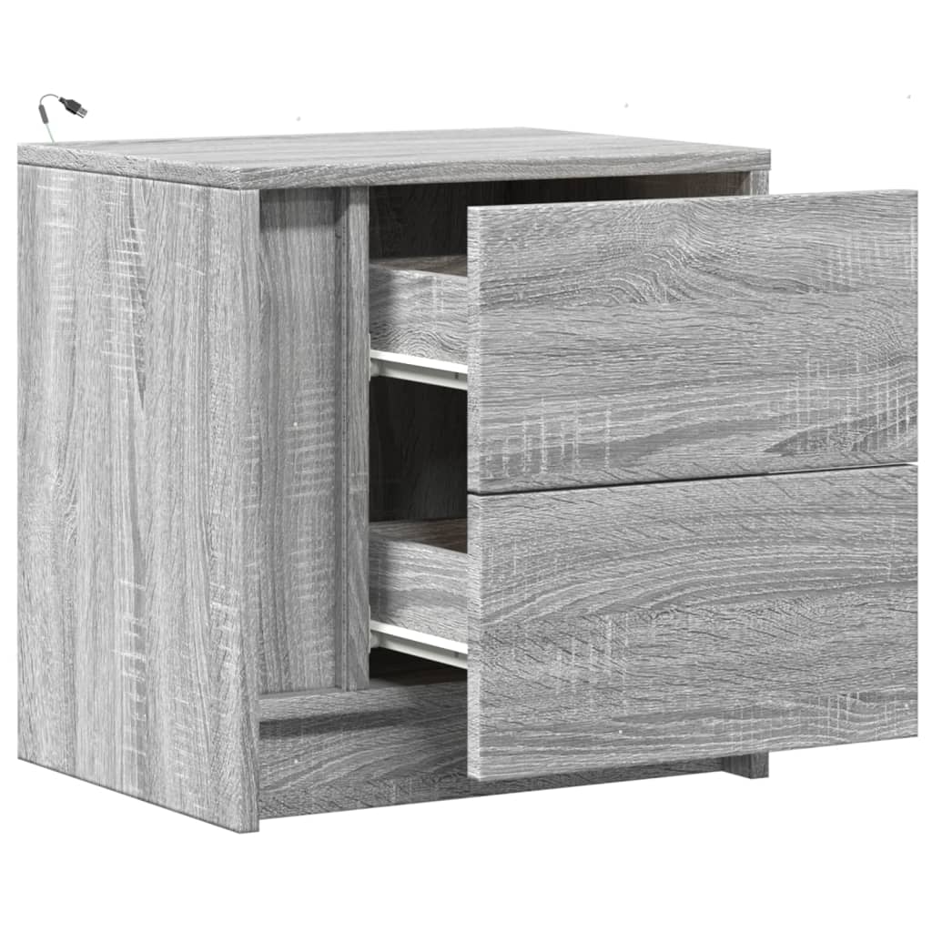 Mesas de cabeceira c/ luzes LED 2 pcs derivados madeira branco