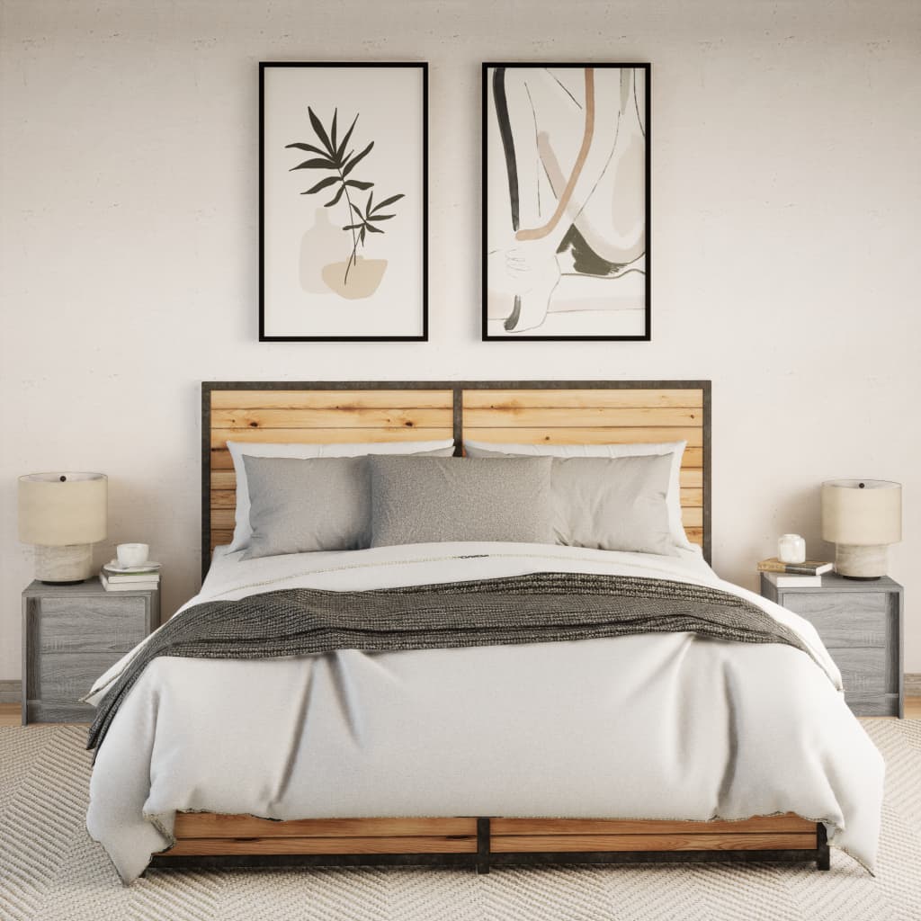 Mesas de cabeceira c/ luzes LED 2 pcs derivados madeira branco