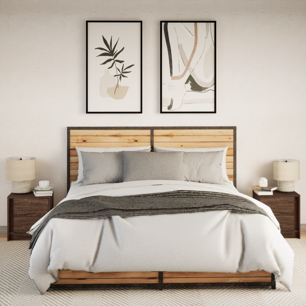 Mesas de cabeceira c/ luzes LED 2 pcs derivados madeira branco