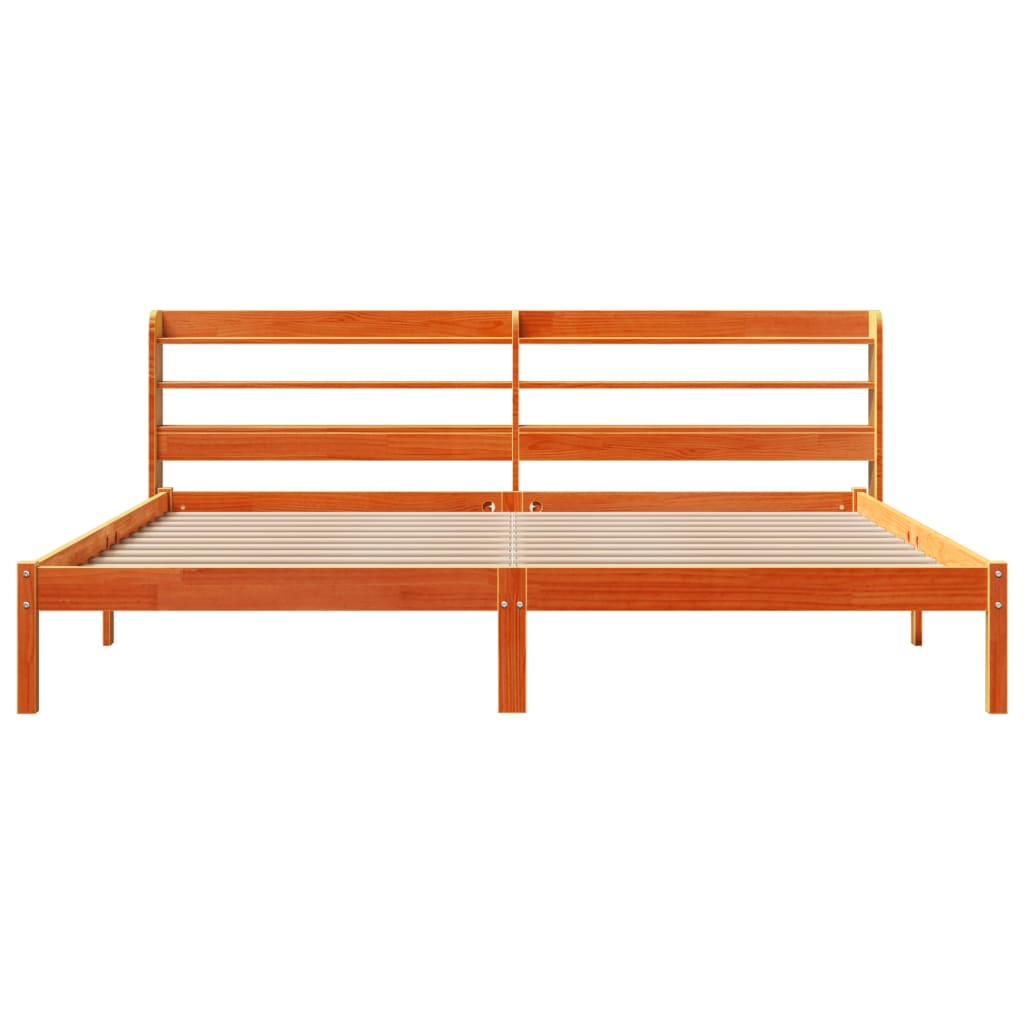 Estrutura cama c/ cabeceira 180x200cm pinho maciço castanho-mel