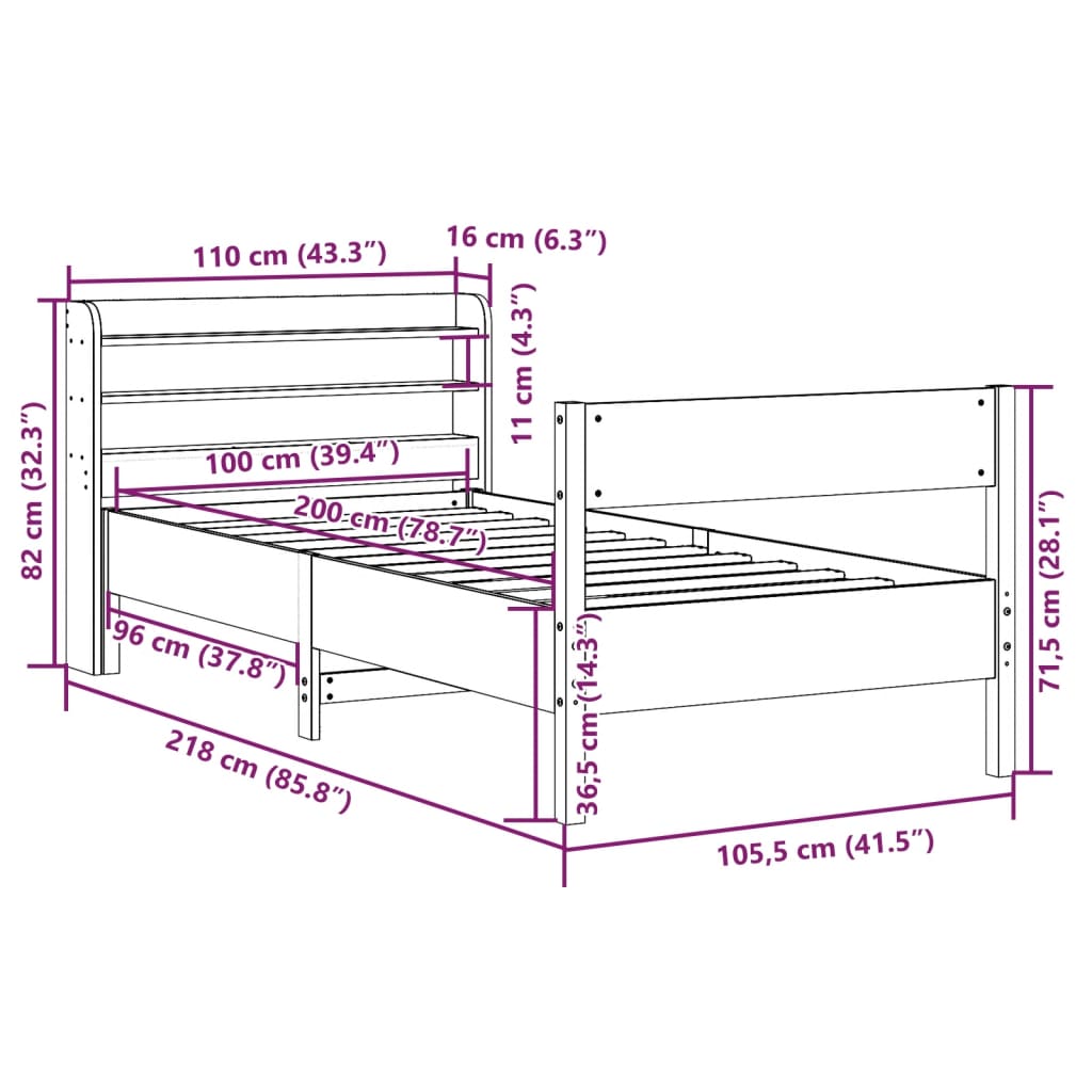 Cama sem colchão 100x200 cm pinho maciço castanho-mel