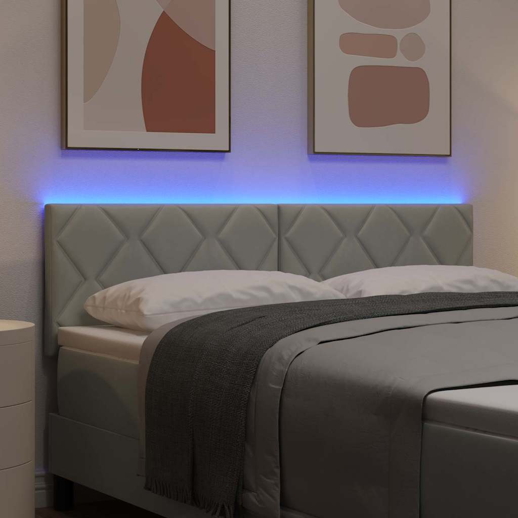 Cabeceira LED Geométrico Manual Cinzento-claro 144 cm Veludo
