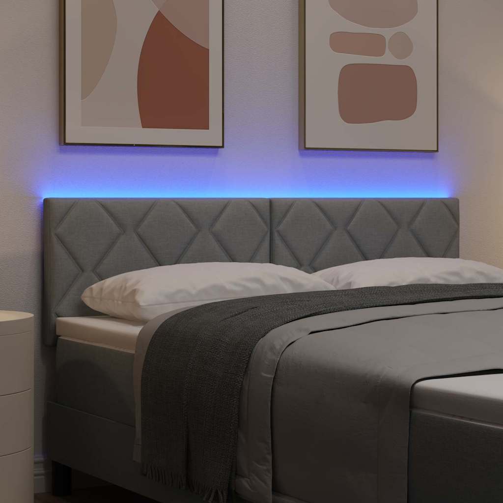 Cabeceira com luzes de tira LED Cinzento-claro 160 cm tecido