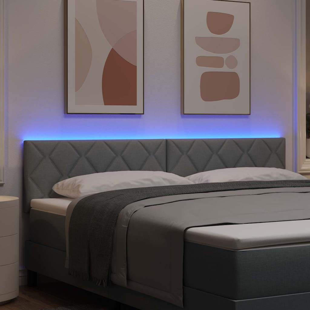 Cabeceira com luzes de tira LED Cinzento-claro 180 cm tecido
