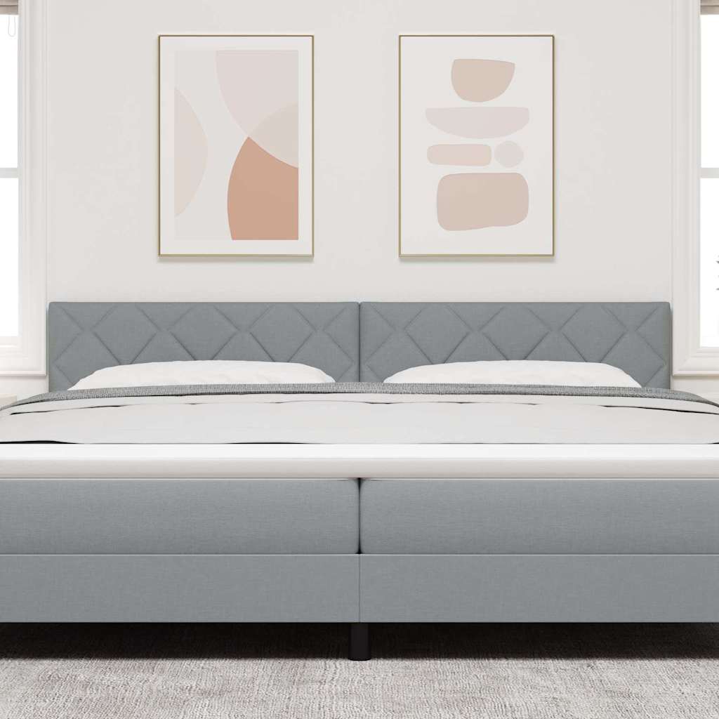 Cabeceira com luzes de tira LED Cinzento-claro 200 cm tecido