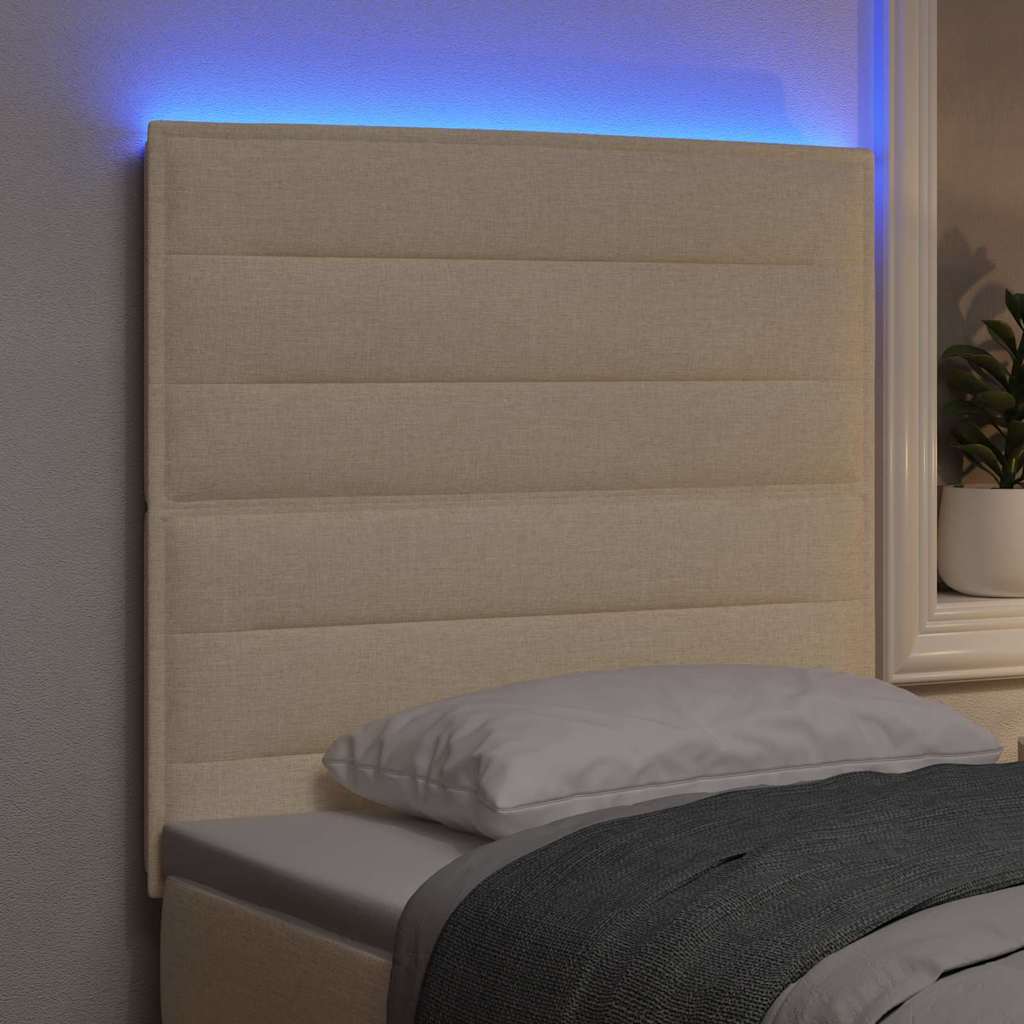 Cabeceira LED com luzes de tira LED Manual Creme 100 cm tecido