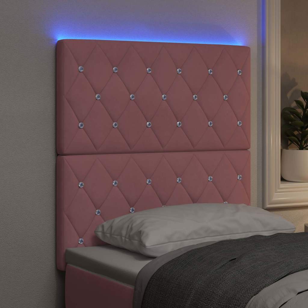 Cabeceira LED com luzes de tira LED Losangos Rosa 80 cm Veludo