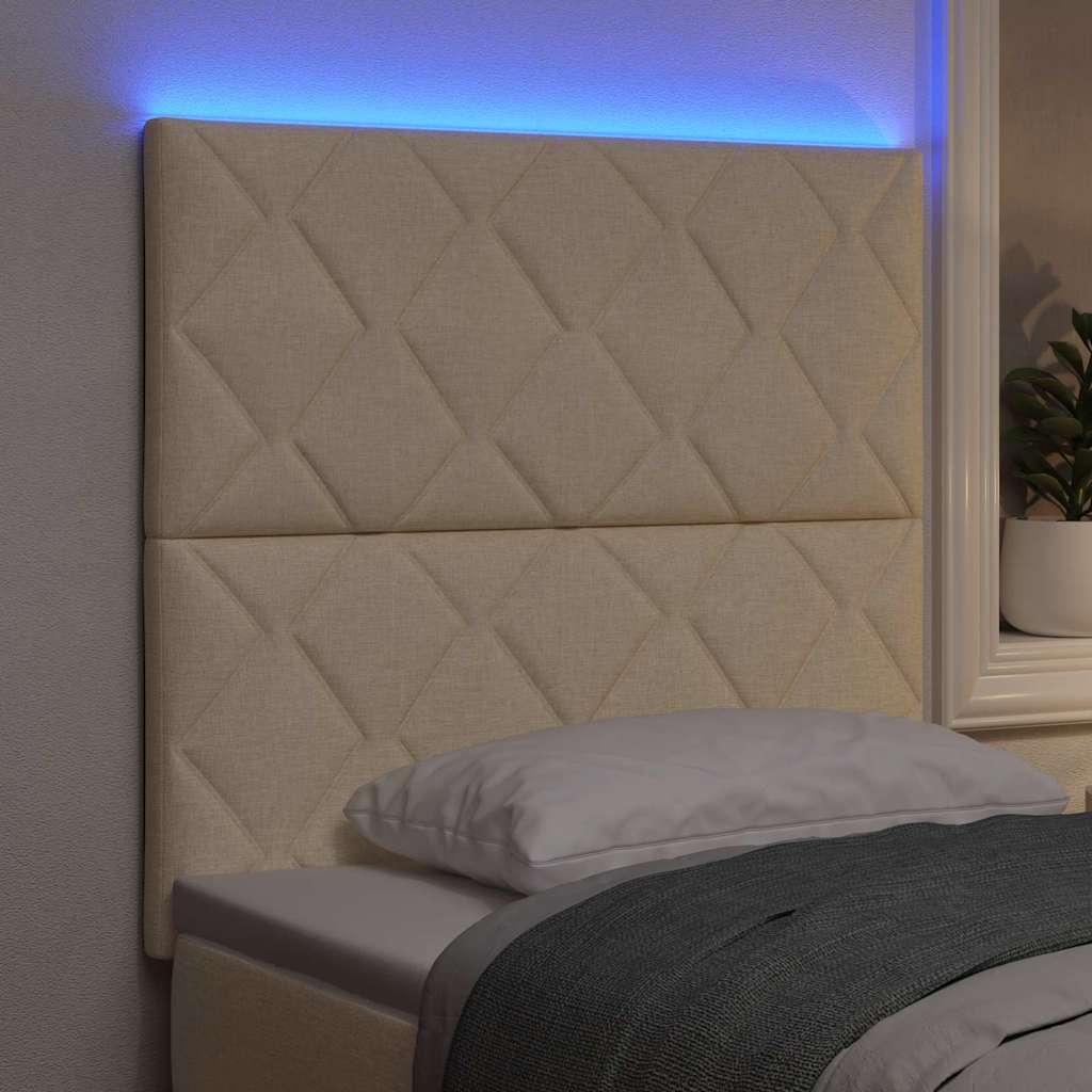 Cabeceira com luzes de tira LED Ajustável Creme 90 cm tecido