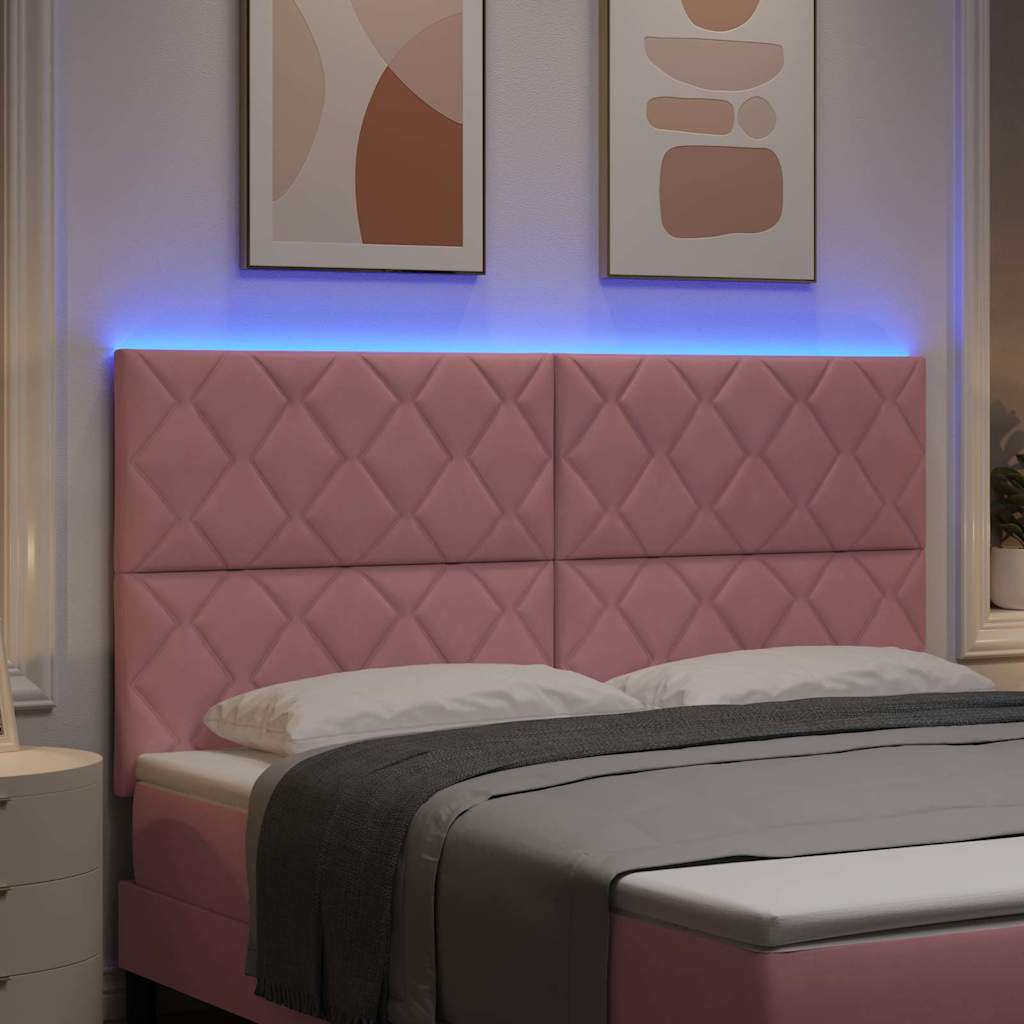 Cabeceira LED com luzes de tira LED Manual Rosa 180 cm Veludo