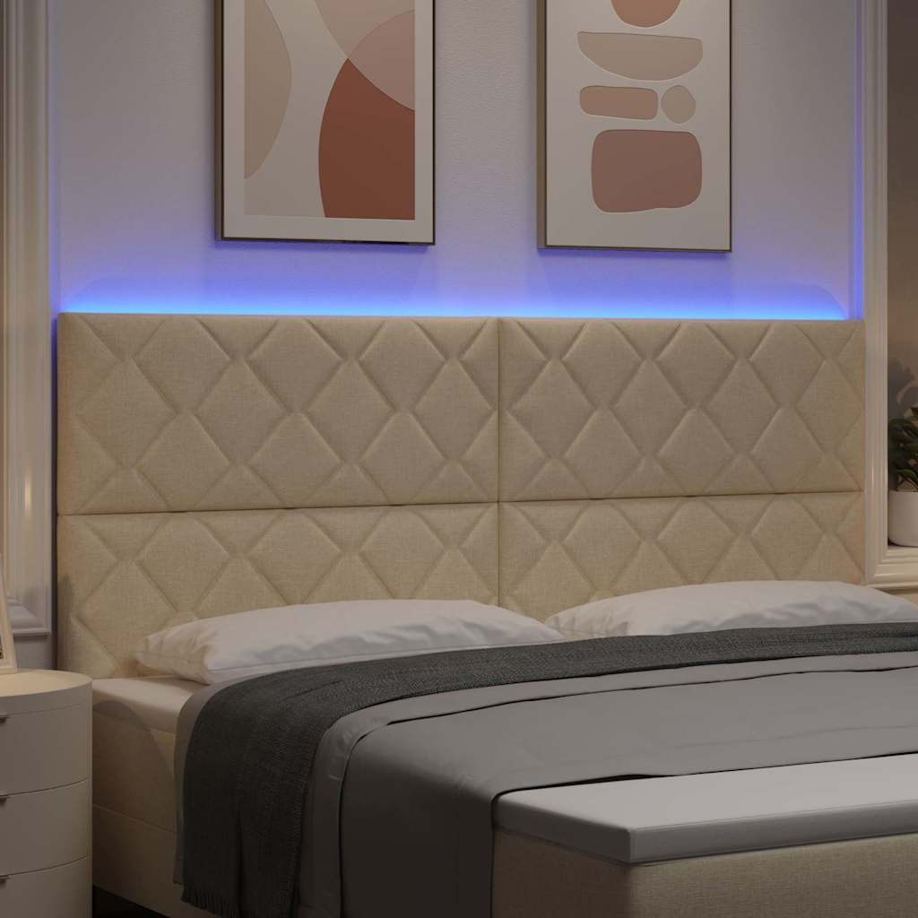 Cabeceira com luzes de tira LED Ajustável Creme 200 cm tecido