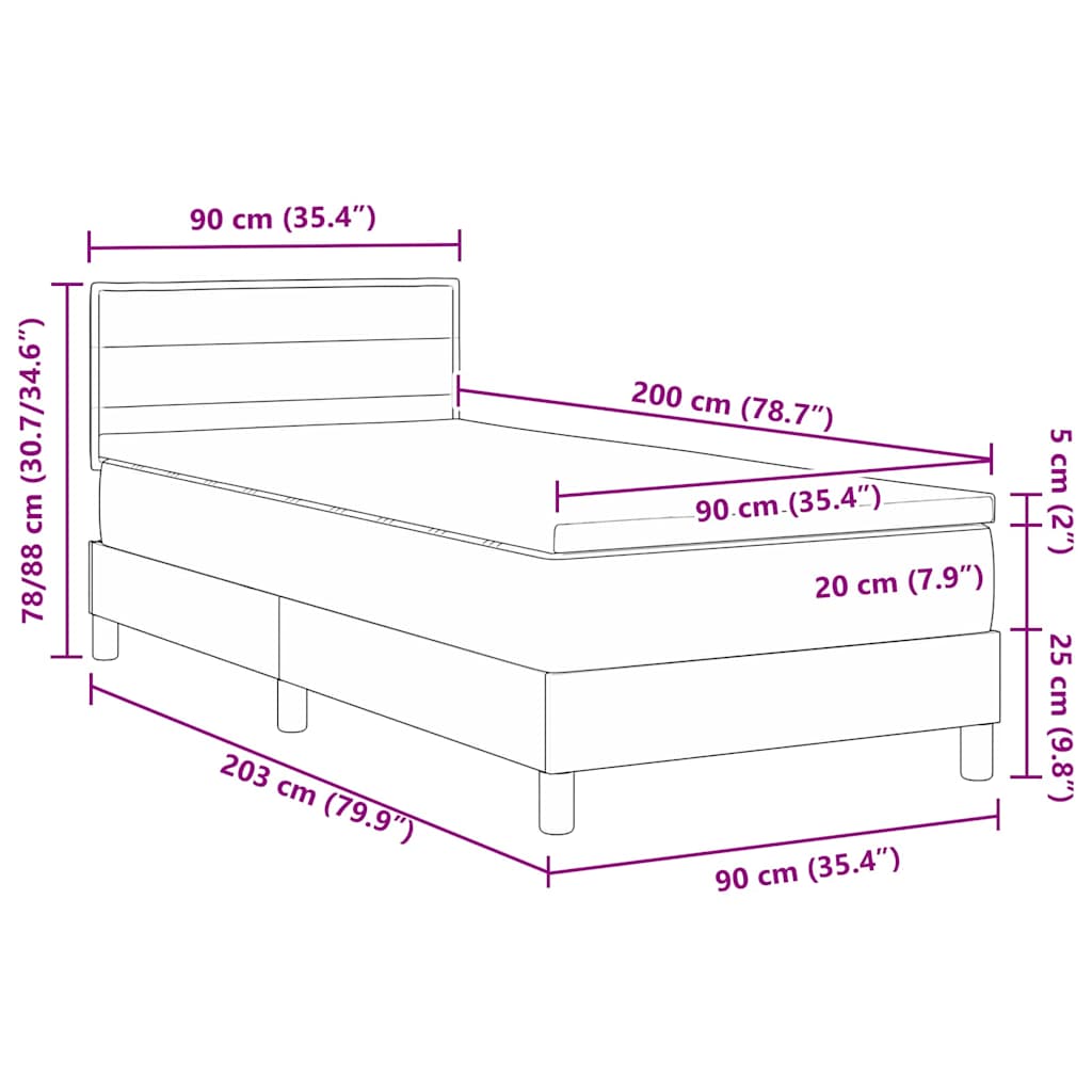 Cama box spring com colchão com colchão Azul 90 x 200 cm tecido