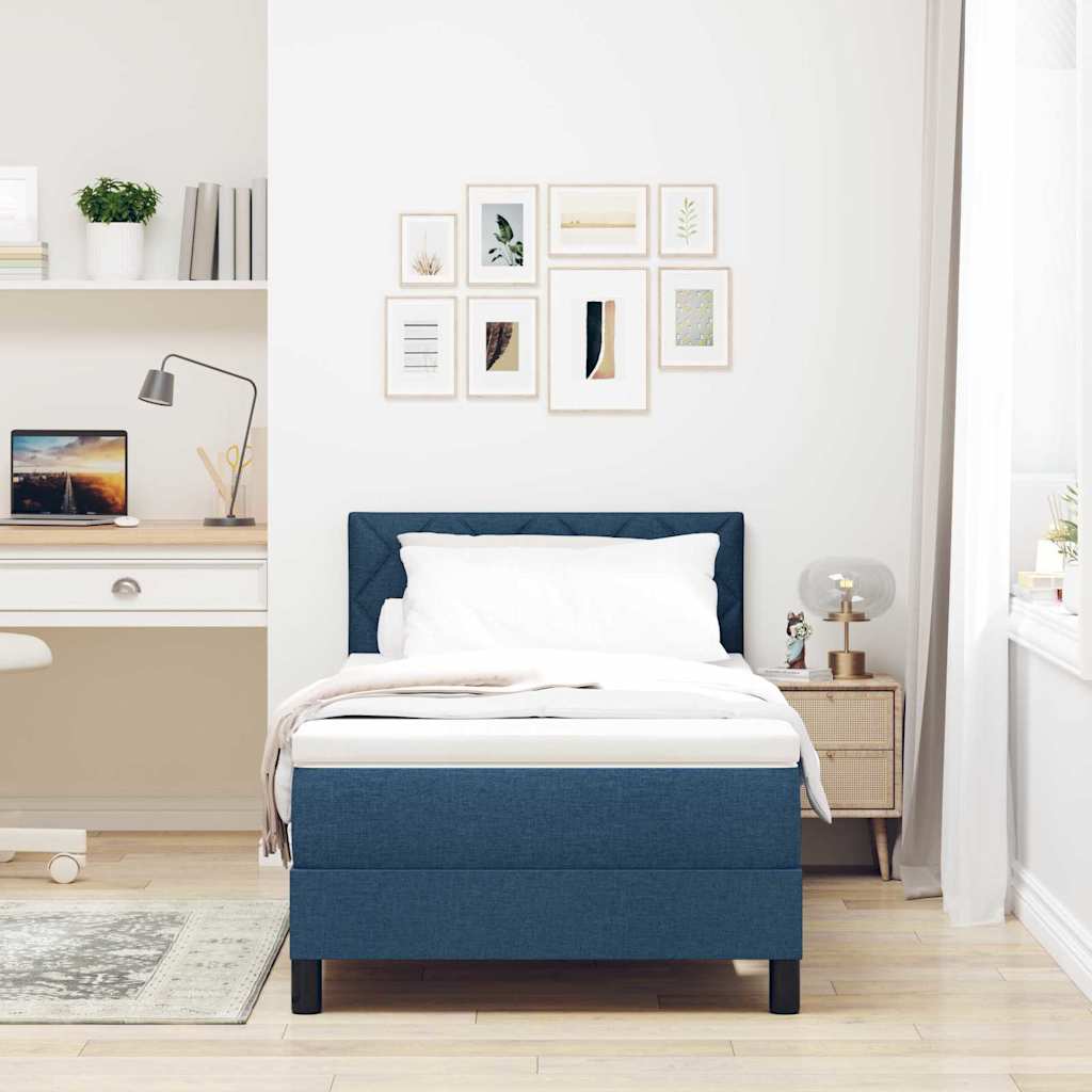 Cama box spring com colchão Azul Escuro 90 x 200 cm tecido