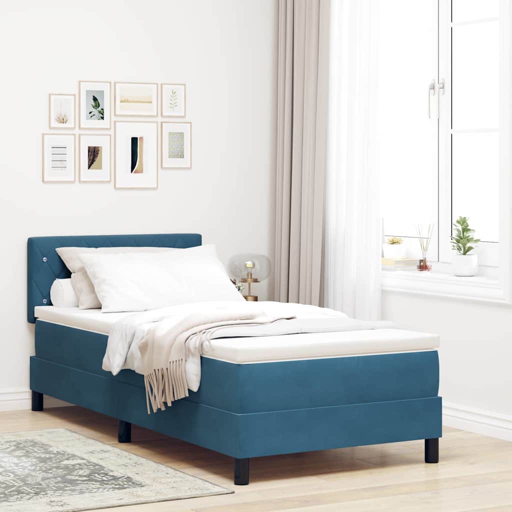 Cama Box Spring com Colchão Azul Escuro 90 x 190 cm tecido