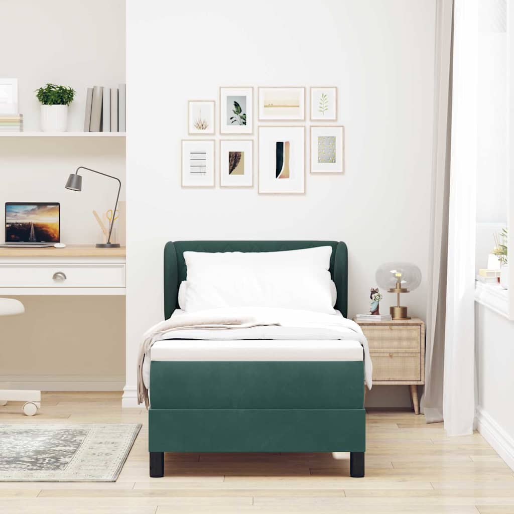 Cama Box Spring com Colchão Cinza Escuro 80x200 cm em Veludo