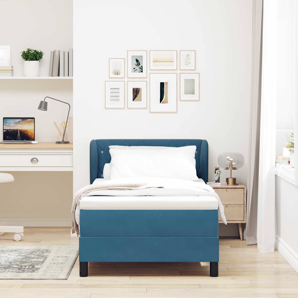 Cama Box com colchão Azul escuro 90 x 200 cm Veludo