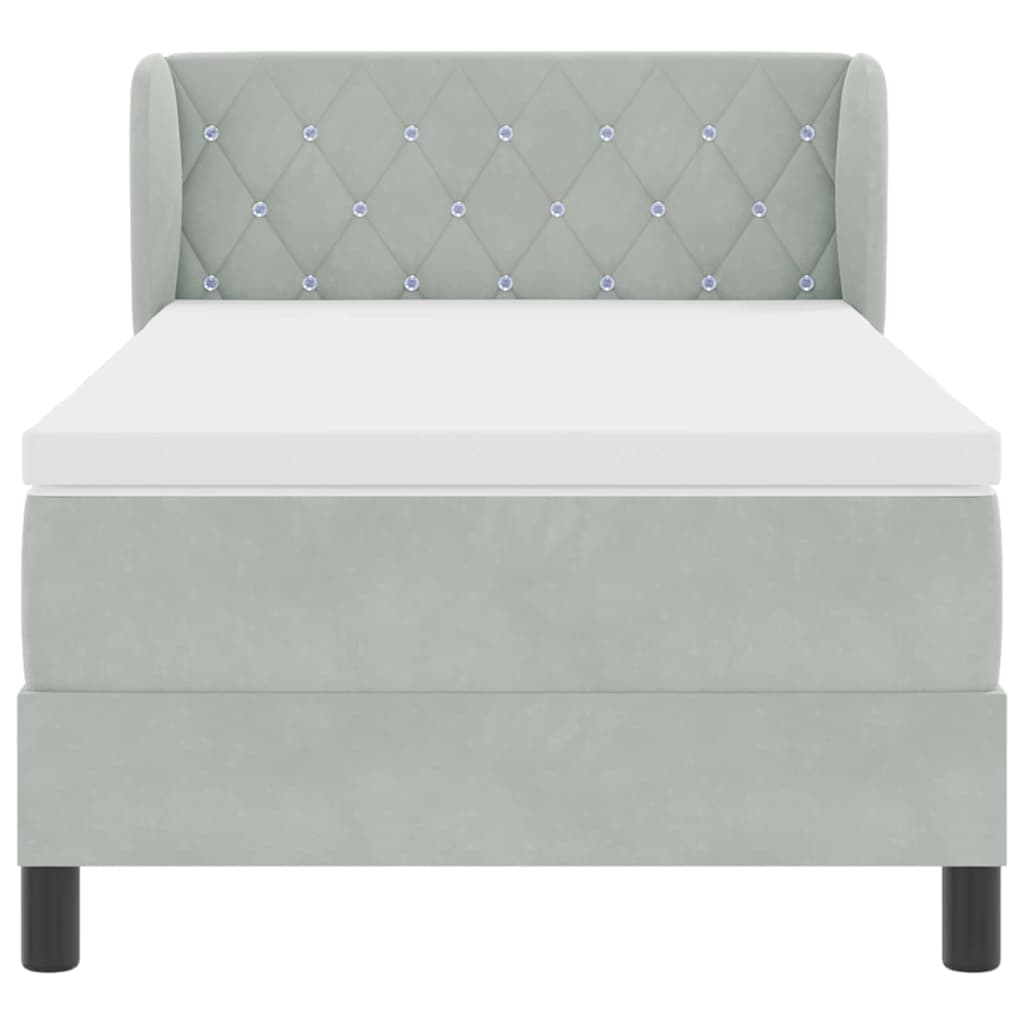 Cama Box Spring com Colchão Cinza Escuro 80x200 cm em Veludo