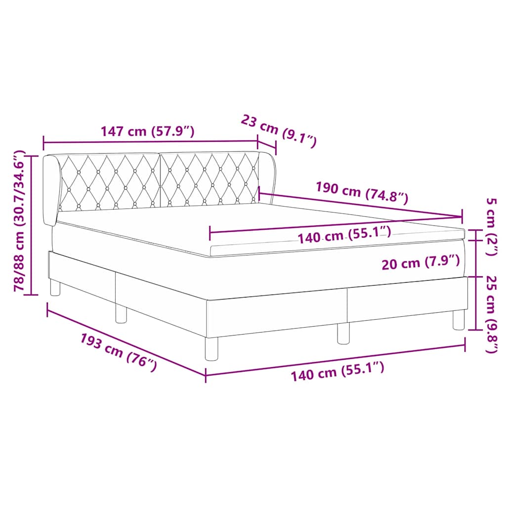 Cama Box com colchão Verde-escuro 140 x 190 cm Veludo