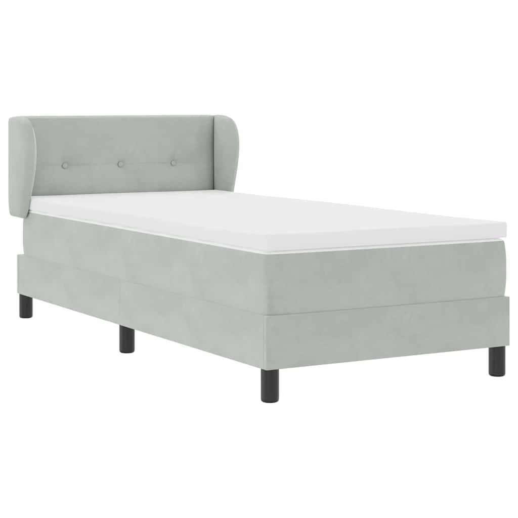 Cama Box Spring com Colchão Cinza Escuro 80x200 cm em Veludo