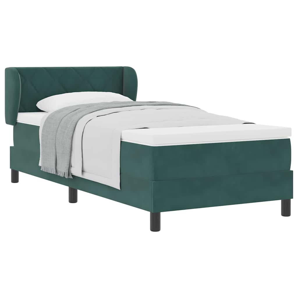 Cama Box com colchão Verde-escuro 90 x 190 cm Veludo