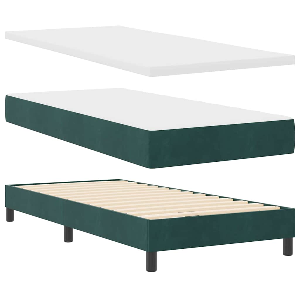 Cama Box com colchão Verde-escuro 100 x 200 cm Veludo