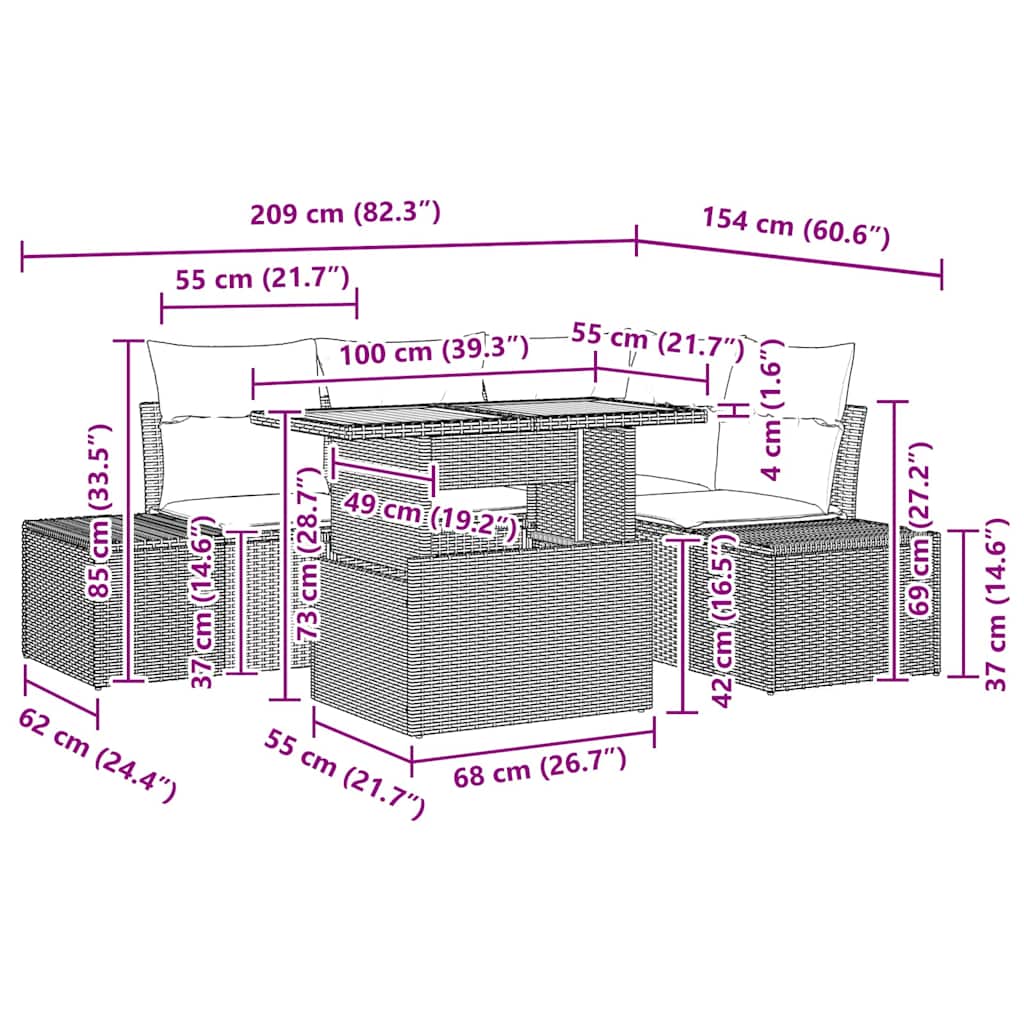 Conjunto de Sofá de Jardim com almofada 5 pcs Bege e Cinza