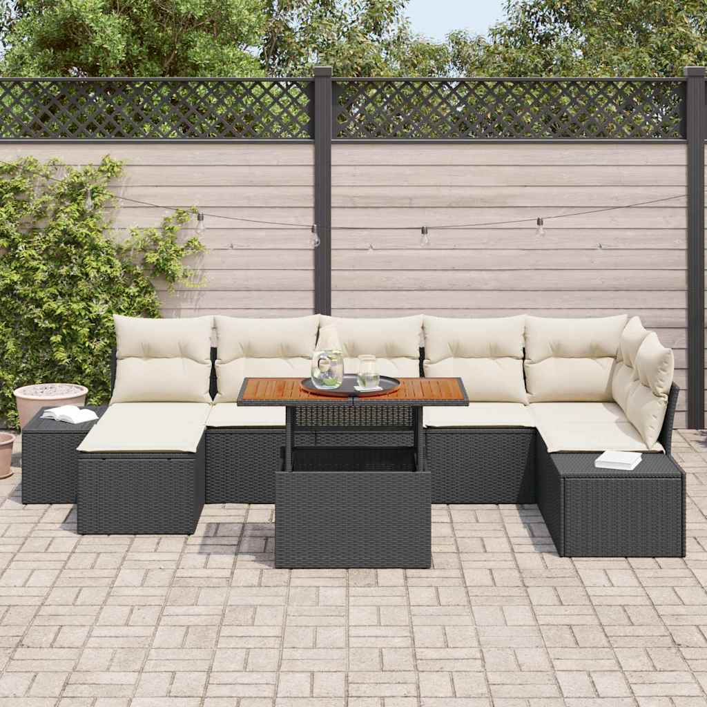Conjunto de Sofá de Jardim com almofada 8 pcs Preto e Creme