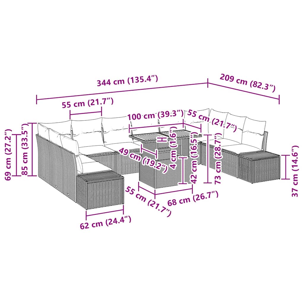 Conjunto de Sofá de Jardim com almofada 11 pcs Bege e Cinza