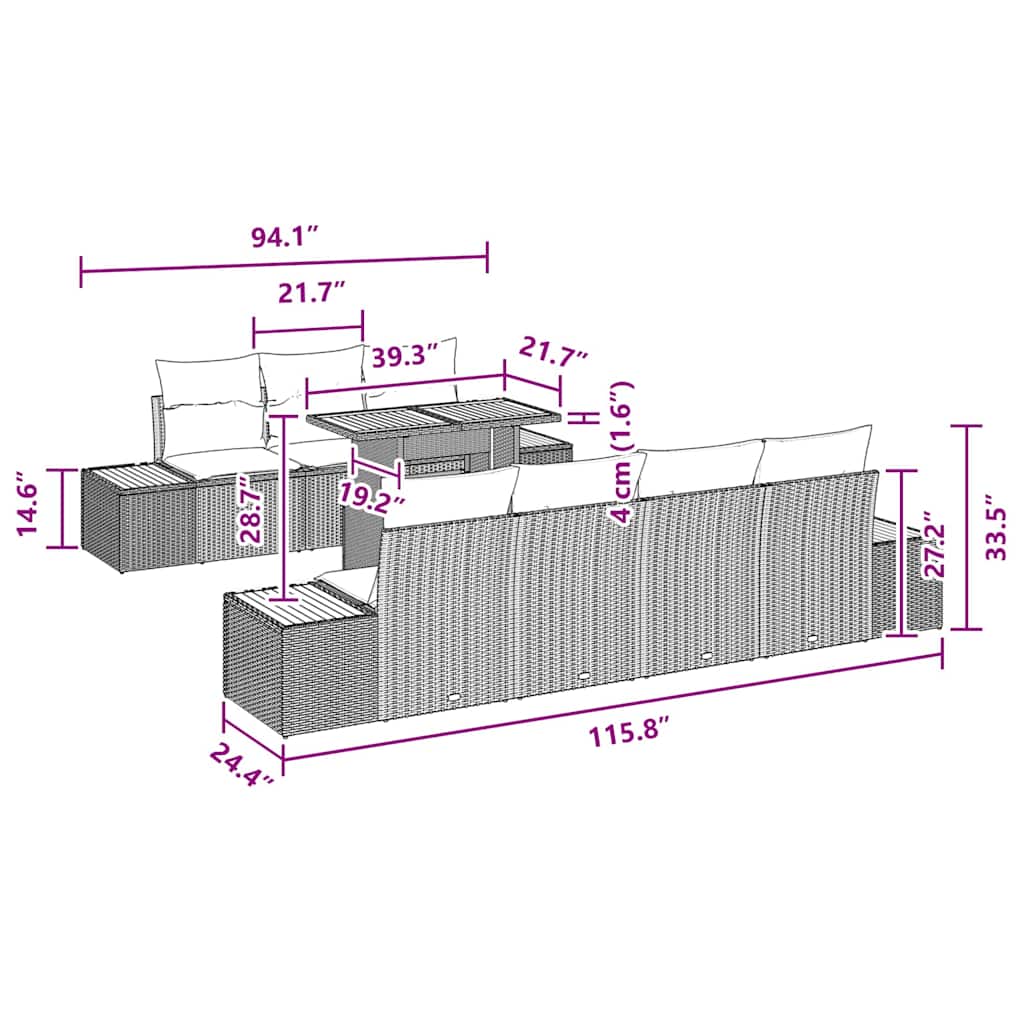 Conjunto de Sofá de Jardim 8 pcs Preto Rattan Sintético