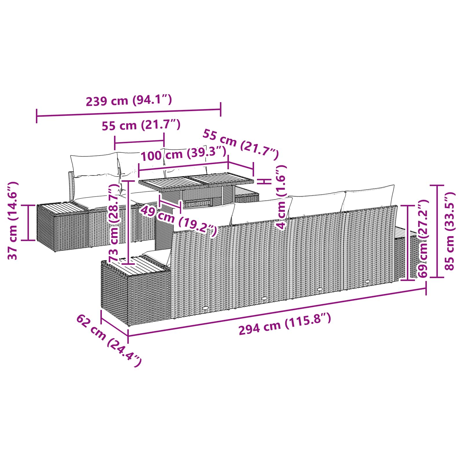 Conjunto de Sofá de Jardim 8 pcs Preto Rattan Sintético