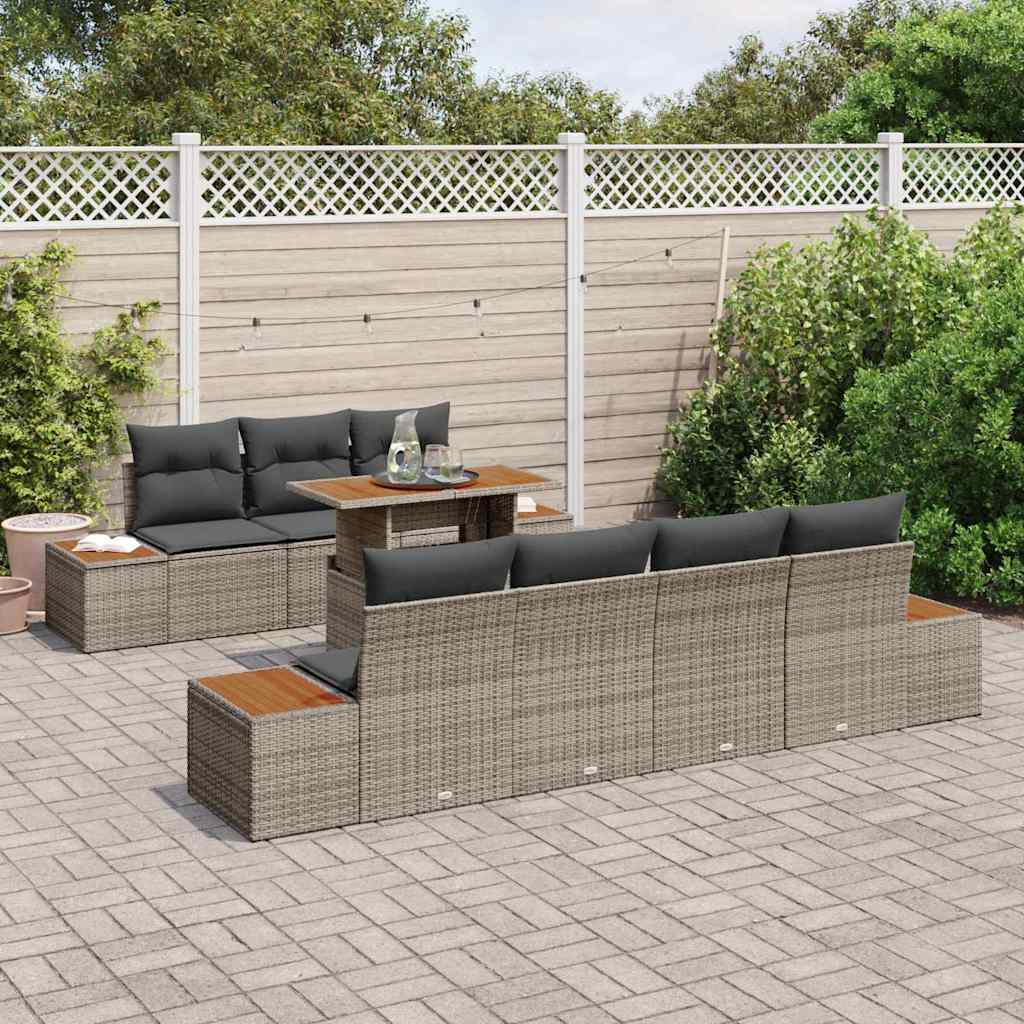 Conjunto de Sofá de Jardim 8 pcs Cinzeto Rattan Sintético